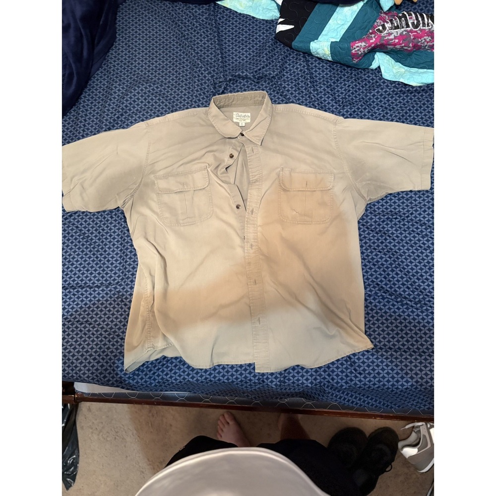 Cabela's Legendary Quality Tan Button Up Shirt XL Outdoor Fishing